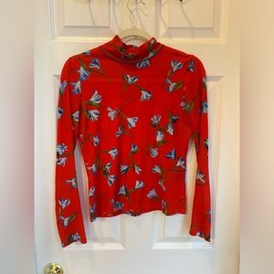 rag & bone Red Fitted Ribbed Long Sleeve Blouse